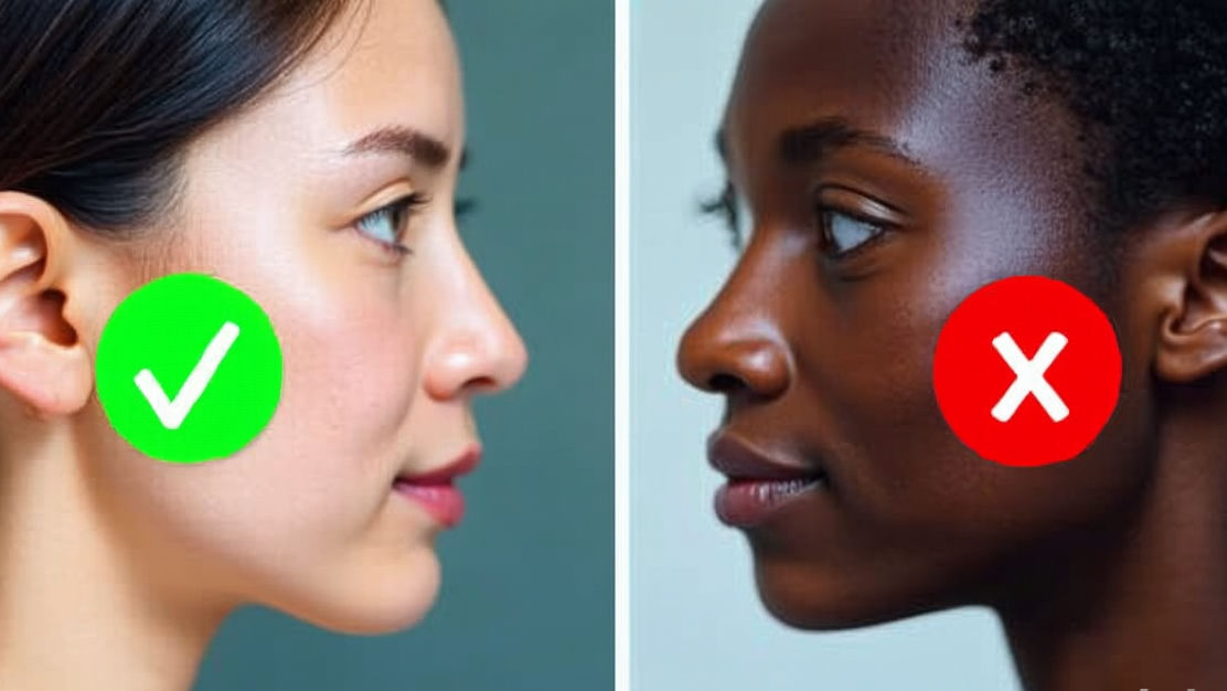 Side-by-side dermatology images: An AI correctly diagnosing a rash on pale skin (green checkmark) vs. mislabeling the same rash on dark skin (red X).